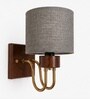 Wooden Gold Wall Lamp with Grey Jute shade