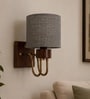Wooden Gold Wall Lamp with Grey Jute shade