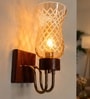 Wooden Gold Wall Lamp with Lavender Glass