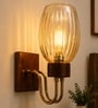 Wooden Gold Wall Lamp with Lavender Glass