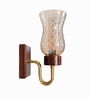 Wooden Gold Wall Lamp with Lavender Glass