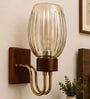 Wooden Gold Wall Lamp with Lavender Glass