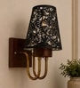 Wooden Gold Wall Lamp with Metal Etched Shade