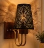 Wooden Gold Wall Lamp with Metal Etched Shade