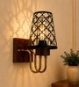 Wooden Gold Wall Lamp with Metal Etched Shade
