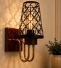 Wooden Gold Wall Lamp with Metal Etched Shade