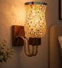 Wooden Gold Wall Lamp with Mosaic Glass