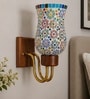 Wooden Gold Wall Lamp with Mosaic Glass