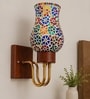 Wooden Gold Wall Lamp with Mosaic Glass