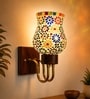 Wooden Gold Wall Lamp with Mosaic Glass