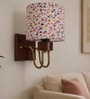 Wooden Gold Wall Lamp with Multicolor cotton shade