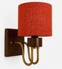 Wooden Gold Wall Lamp with Orange  Jute shade