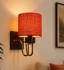 Wooden Gold Wall Lamp with Orange  Jute shade