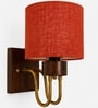Wooden Gold Wall Lamp with Orange  Jute shade
