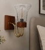 Wooden Gold Wall Lamp with Transparent Glass