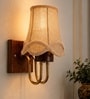 Wooden Gold Wall Lamp with Vintage Beige Jute  Shade