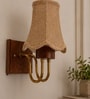 Wooden Gold Wall Lamp with Vintage Beige Jute  Shade