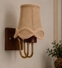 Wooden Gold Wall Lamp with Vintage Beige Jute  Shade