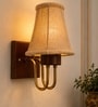 Wooden Gold Wall Lamp with Vintage Beige Jute  Shade