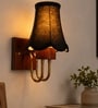 Wooden Gold Wall Lamp with Vintage Black cotton Shade