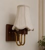 Wooden Gold Wall Lamp with Vintage off-white cotton Shade