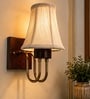 Wooden Gold Wall Lamp with Vintage off-white cotton Shade