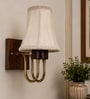 Wooden Gold Wall Lamp with Vintage off-white cotton Shade
