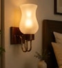 Wooden Gold Wall Lamp with White Crinkle Glass