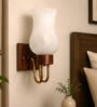 Wooden Gold Wall Lamp with White Crinkle Glass