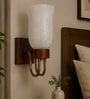 Wooden Gold Wall Lamp with White Frosted Glass