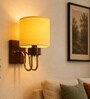 Wooden Gold Wall Lamp with Yellow cotton shade