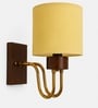 Wooden Gold Wall Lamp with Yellow cotton shade