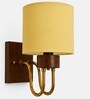 Wooden Gold Wall Lamp with Yellow cotton shade