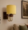 Wooden Gold Wall Lamp with Yellow cotton shade