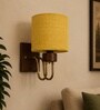 Wooden Gold Wall Lamp with Yellow Jute shade