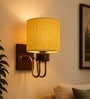 Wooden Gold Wall Lamp with Yellow Jute shade