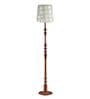 Wooden Handcrafted Natural Teak Floor Lamp with Medium Taper Printed Gold/Grey Fabric Lampshade