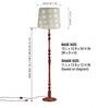 Wooden Handcrafted Natural Teak Floor Lamp with Medium Taper Printed Gold/Grey Fabric Lampshade
