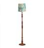 Wooden Handcrafted Natural Teak Floor Lamp with Medium Taper Printed Green Fabric Lampshade