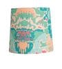 Wooden Handcrafted Natural Teak Floor Lamp with Medium Taper Printed Green Fabric Lampshade