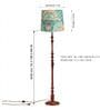 Wooden Handcrafted Natural Teak Floor Lamp with Medium Taper Printed Green Fabric Lampshade