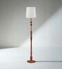 Wooden Handcrafted Natural Teak Floor Lamp with Off White Fabric Lampshade