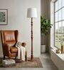 Wooden Handcrafted Natural Teak Floor Lamp with Off White Fabric Lampshade