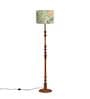 Wooden Handcrafted Natural Teak Floor Lamp with Printed Green Fabric Lampshade