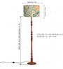 Wooden Handcrafted Natural Teak Floor Lamp with Printed Green Fabric Lampshade
