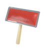Extra- Small Red & Brown Steel & Wood Slicker Brush with Wooden Handle