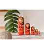 Wooden Handmade Crafted Red Color Doll Hand Painted-Nesting Doll-Wooden Decoration Gift Doll-Stacking Nested Wood Dolls for Kids-Set of 5 (Red)