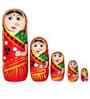 Wooden Handmade Crafted Red Color Doll Hand Painted-Nesting Doll-Wooden Decoration Gift Doll-Stacking Nested Wood Dolls for Kids-Set of 5 (Red)