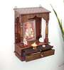 Wooden Handpainted Copper Finish Mini Hut Mandir