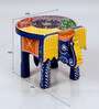 Blue Wooden Handpainted Decorative Elephant Stool